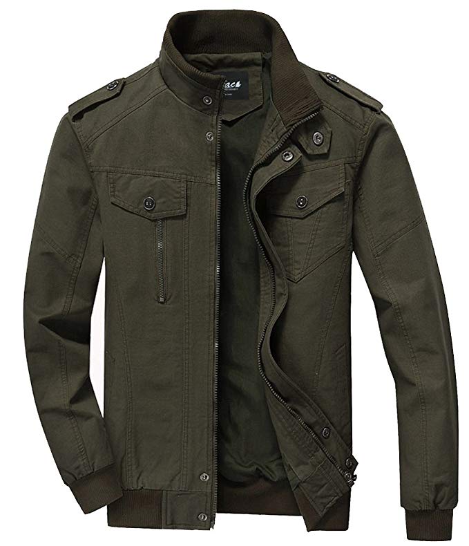 Zicac Men's Cotton Jacket Stand Collar Military Coat Windbreaker