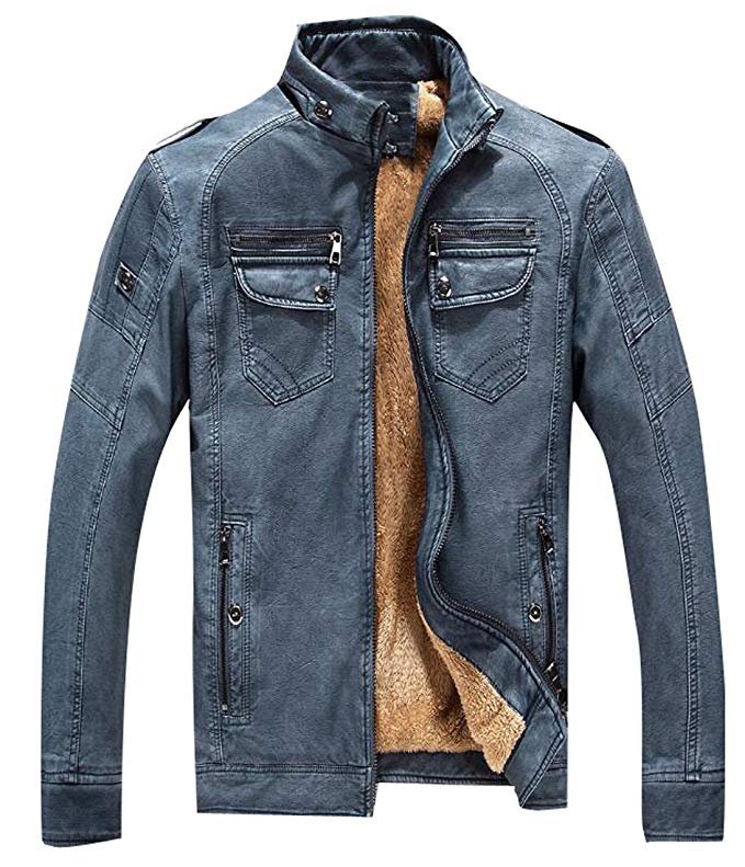 LD Mens Casual Multi-Zipper Pu Leather Fleece Lined Moto Jacket Coat Outerwear