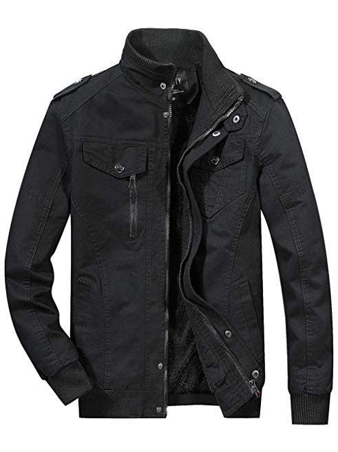 SEFON Mens Casual Stand Collar Slim Zipper Coat Jacket(Black,US XL/Asian3XL)