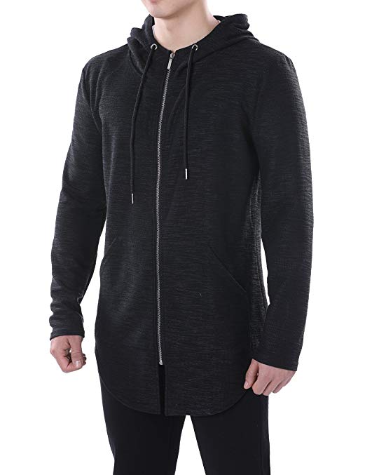 HEQU Men's Lightweight Full Zip Hoodie Jacket Curved Hem Active Sweatshirt with Pockets