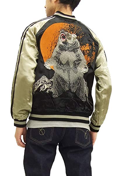 Satori Script Japanese Souvenir Jacket GSJR-014 Bear with the Moon Men's Sukajan