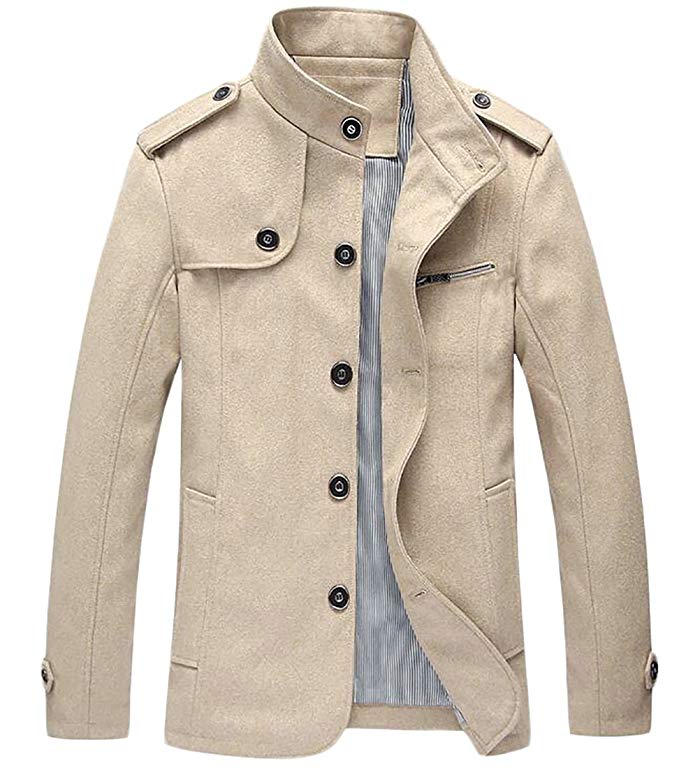 Cromoncent Mens Wool-Blend Single Breasted Solid Outwear Jacket Pea Coat