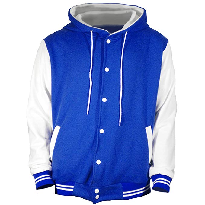 U World Men's Hoodie Cotton Baseball Varsity Jacket Blue