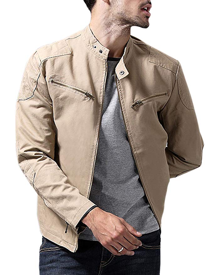 Tanming Men's Business Casual Slim Army Style Cotton Lightweight Jackets