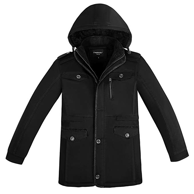 MIGOHI Men's Winter Thicken Fleece Warm Jacket with Removable Hood Outwear Coat