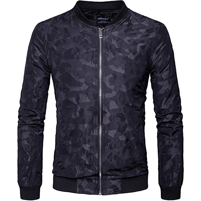 Men's Casual Stand Collar Floral Bomber Flight Jacket Slim Fit Bike Motorcycle Coat Outwear