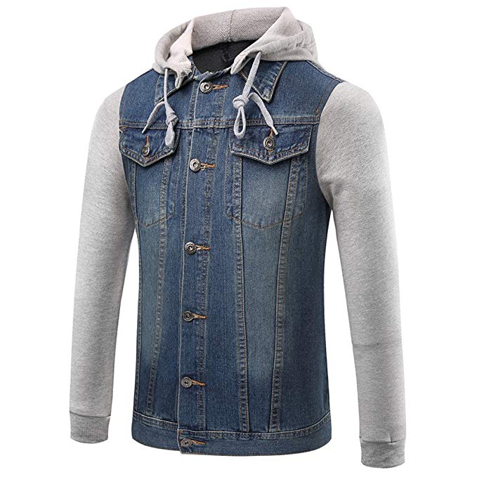 AooToo Mens Removable Hoody Denim Jakcets