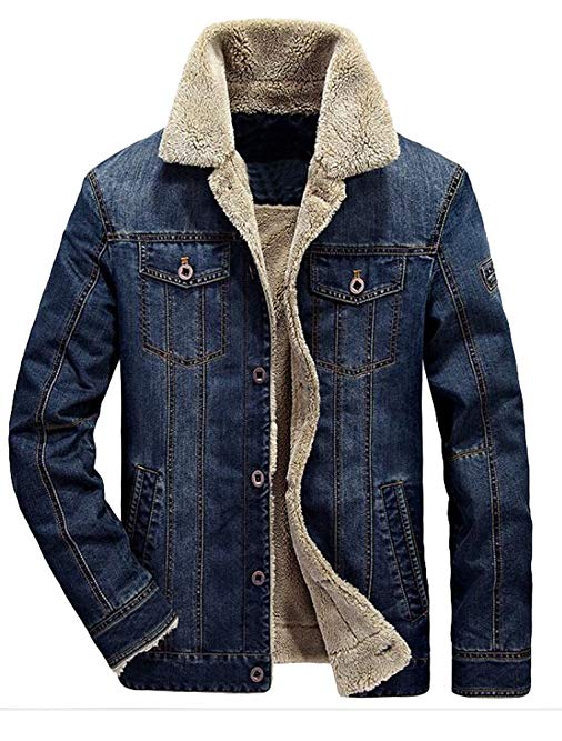 Lavnis Men's Winter Distressed Denim Trucker Jacket Slim Fit Casual Pockets Button Down Jacket