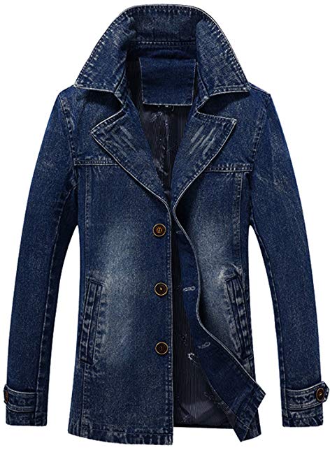Chouyatou Men's Classic Notched Collar Single Breasted Rugged Wear Lined Denim Trucker Jacket
