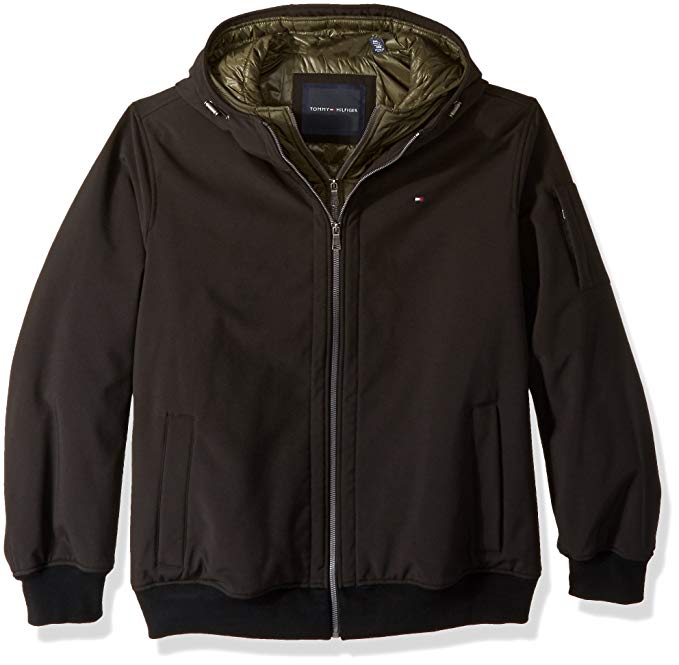 Tommy Hilfiger Men's Big Soft Shell Fashion Bomber with Contrast Bib and Hood