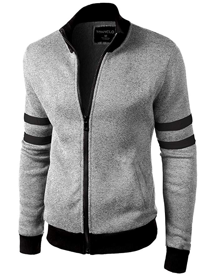 Tonyclo Men's Full Zipper Striped Sleeve Lined Slim Fit Jackets (GJAM006)