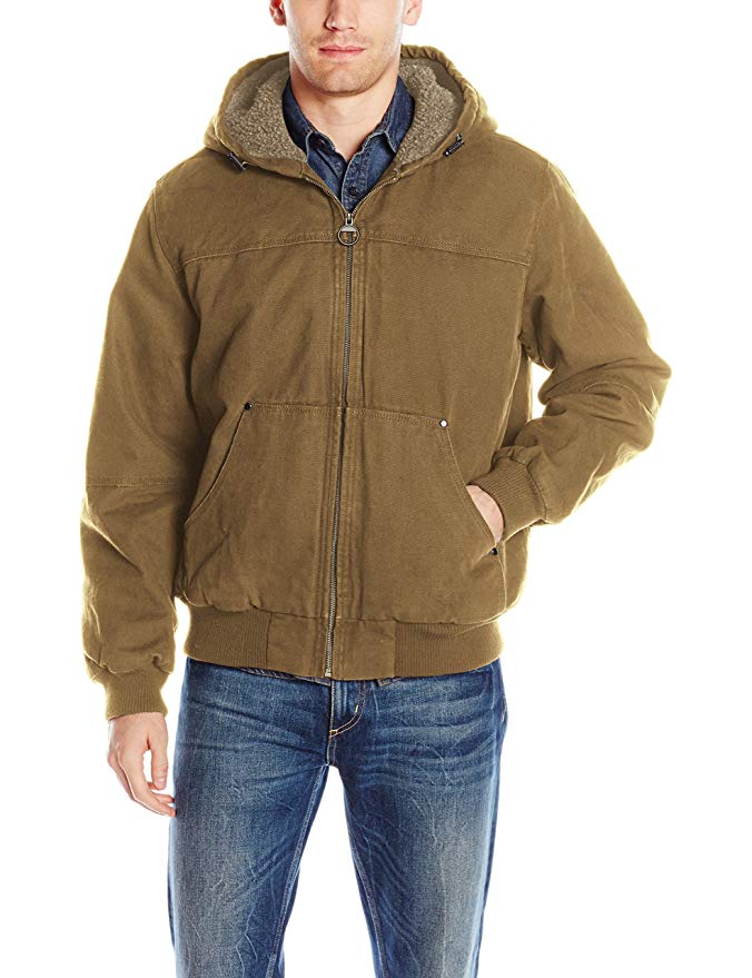 Bass GH Men's Cotton Canvas Bomber with Buffalo Plaid Flannel Sherpa Hood