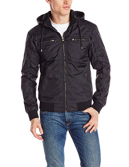X-Ray Men's Slim Fit Black Nylon Zip Up Jacket with Removable Hoodie and banded Bottum