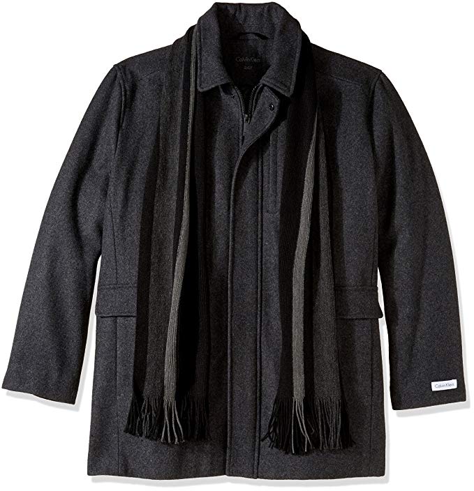 Calvin Klein Men's Big and Tall Wool Coat With Scarf Set