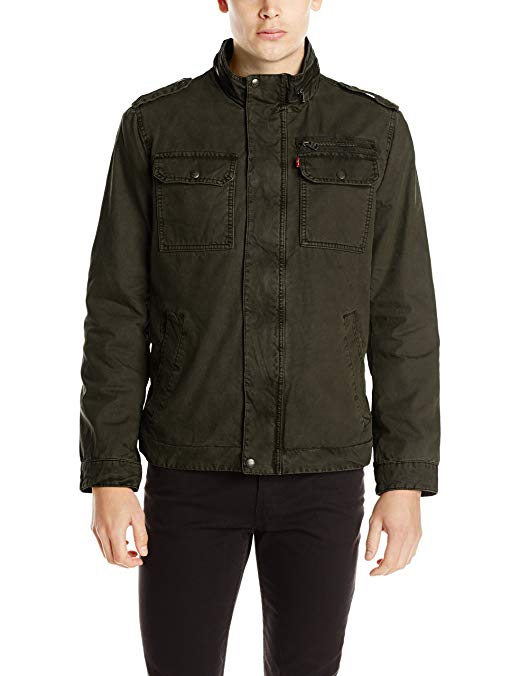 Levi's Men's Washed Cotton Two Pocket Military Jacket, Olive Review